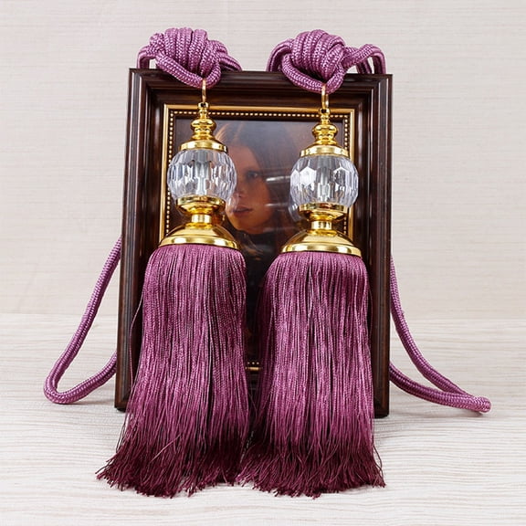Gerich 1 Pair Rope Tassel Curtain Tiebacks Beaded Ball Decor Deep Purple