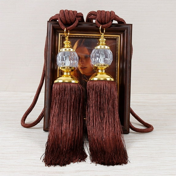 Gerich 1 Pair Rope Tassel Curtain Tiebacks Beaded Ball Decor Red Coffee