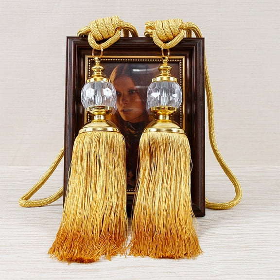 Gerich 1 Pair Rope Tassel Curtain Tiebacks Beaded Ball Decor Yellow