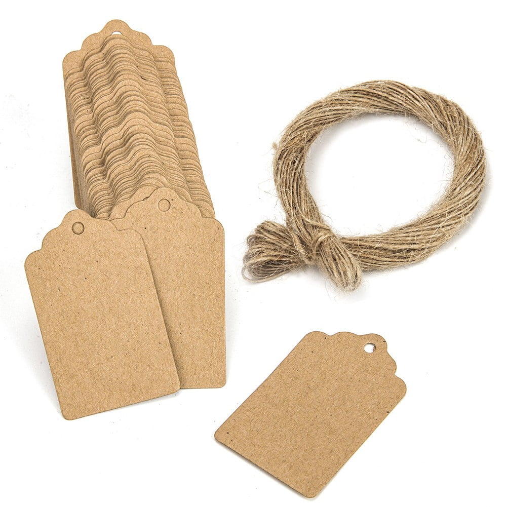 Gerich 100 Pcs Brown Kraft Paper Gift Tags Wedding Scallop Label Blank Luggage \u0026 Strings