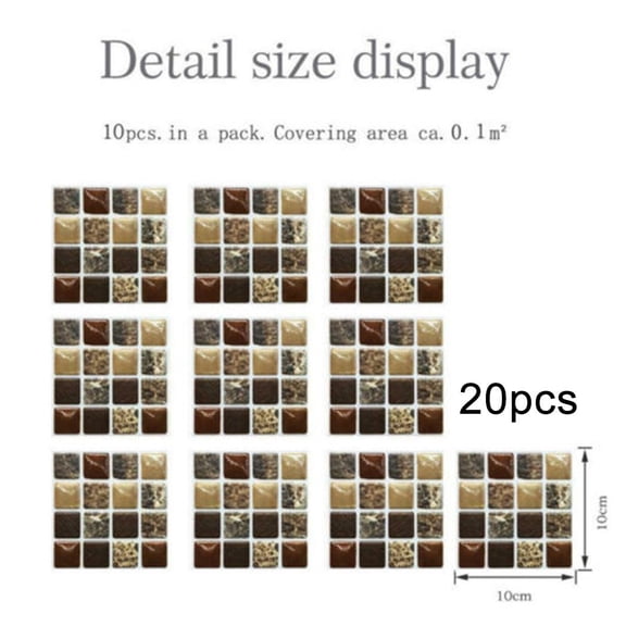 Gerich 20 Sheets Self-Adhesive Aluminum Mosaic Peel and Stick Tiles 3D Wall Sticker Panel Backsplash for Kitchen,Bathroom