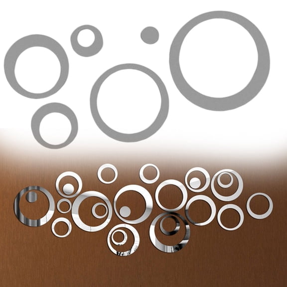 Gerich 24 Pcs Geometric Circle Mirror Wall Sticker DIY Home Background Bedroom Decor 3D Accessories Stereo Removable Round Mirror Home Decor
