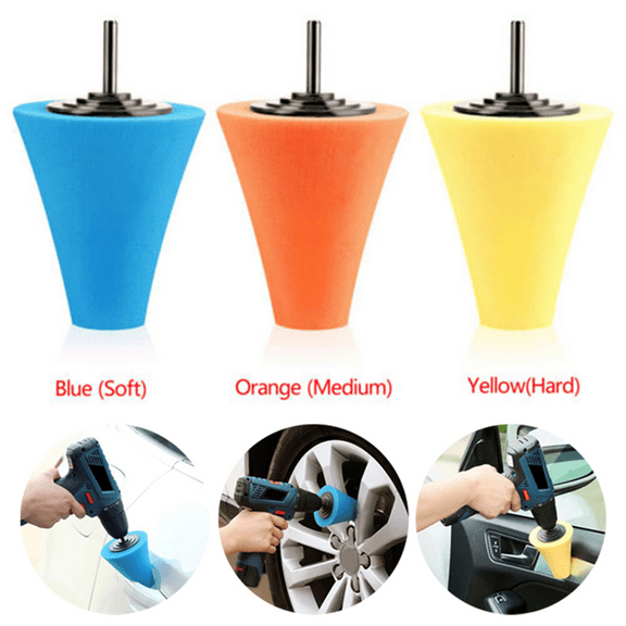 Gerich 3 Pcs Car Buffing Polishing Sponge Pads Kit Foam Cone Polishing Wheel for Drill