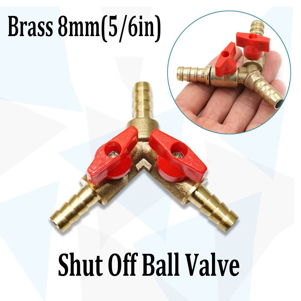 Gerich 5/16\" Brass Y 3-Way Shut off Ball Valve 8mm Fitting Hose Barb Fuel Gas Clamp Tee
