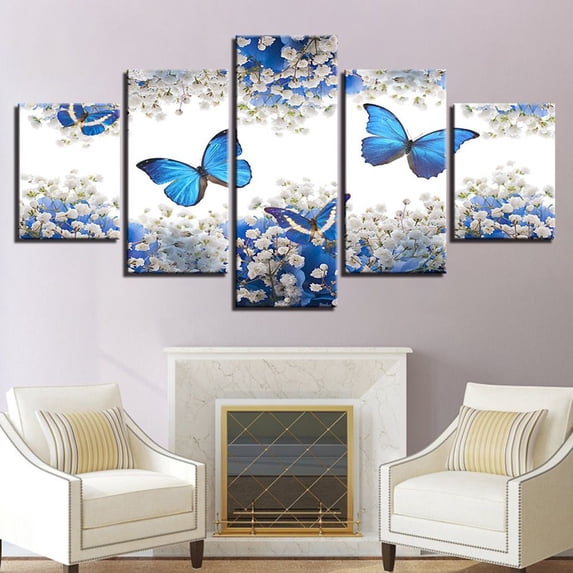 Gerich 5 Pcs Wall Art Canvas Painting Picture Home Decor Modern Abstract Blue Butterfly Unframed L