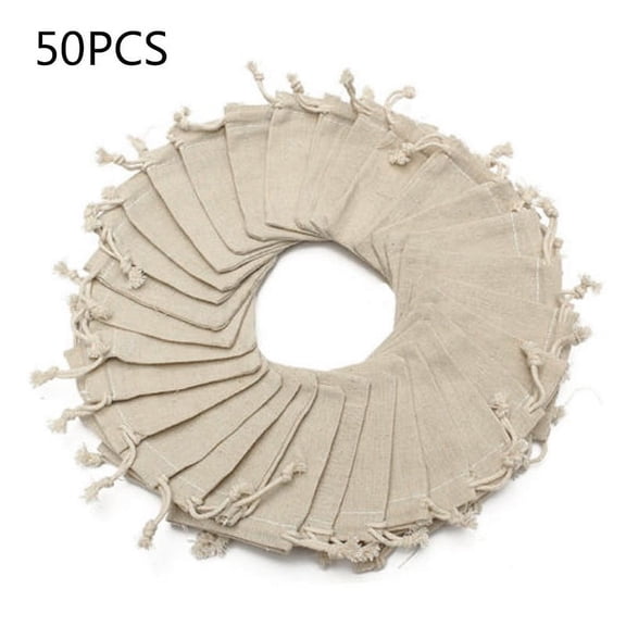 Gerich 50 Pcs Linen Jute Drawstring Gift Bags,Small 3.15''x3.94'' Hessian Fabric Muslin Bags for Holiday, Birthday, Celebration, Present, Wedding, Party Favors, Jewelry Pouches