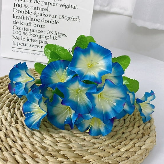 Gerich Artificial Morning Glory Simulation Petunia Fake Flowers,Vines Silk Flower Imitation Morning Glory for Wedding Bouquets Bridal Shower Centerpieces Party,Blue edge
