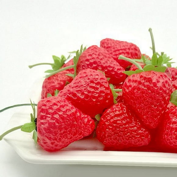 Gerich Artificial Strawberries Fruits Realistic Plastic Strawberry,Fake Fruits Strawberries,Lifelike Strawberries Berry Stems for Kitchen Home Foods Decor,20 Pcs