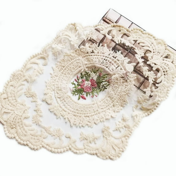 Gerich Cotton Crochet Lace Tablecloth Floral Table Runner Cover Dustproof Table Doilies 1 Pcs