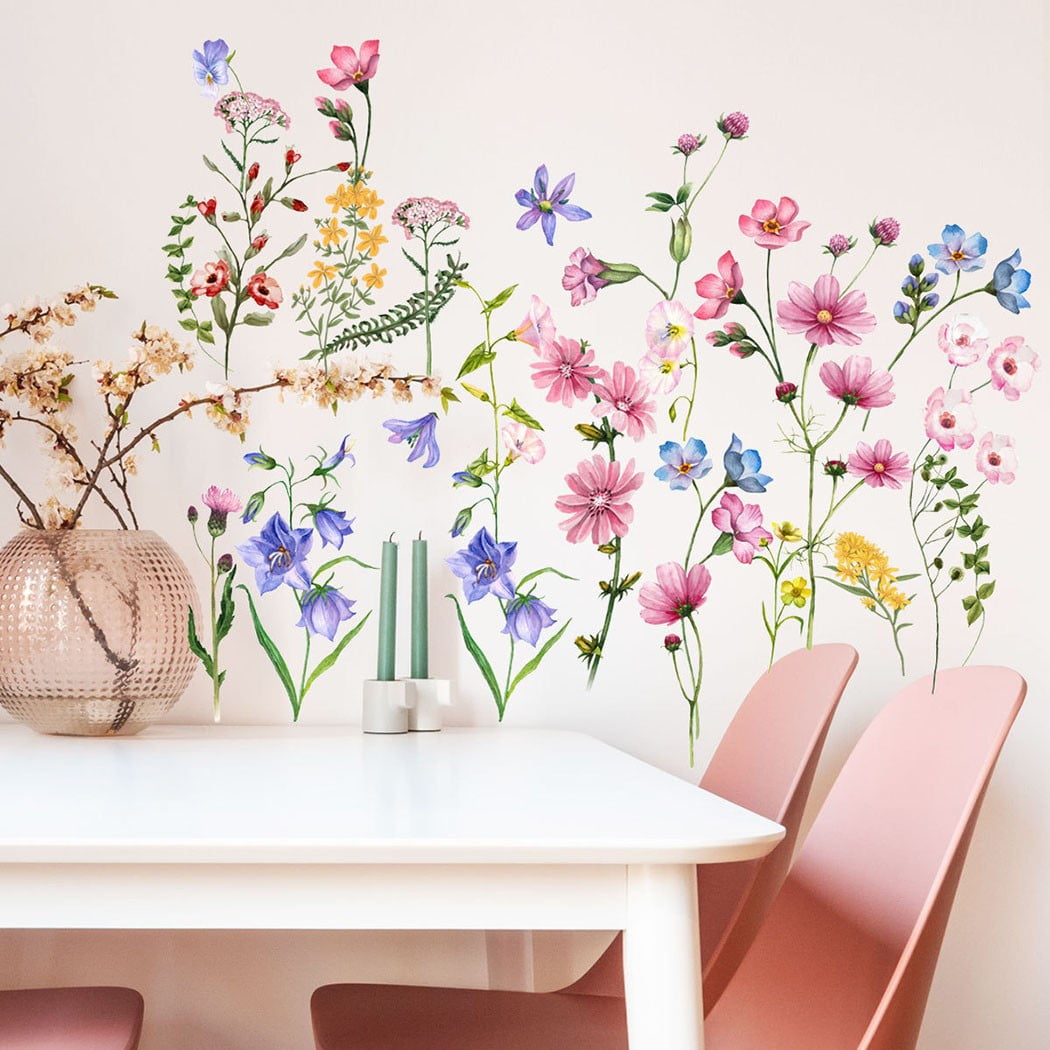 Gerich Flower Wall Decals,Floral Sticker,Removable Peony Wall Art Stickers,Wall Decals for Kitchen Bathroom Bedroom Decoration