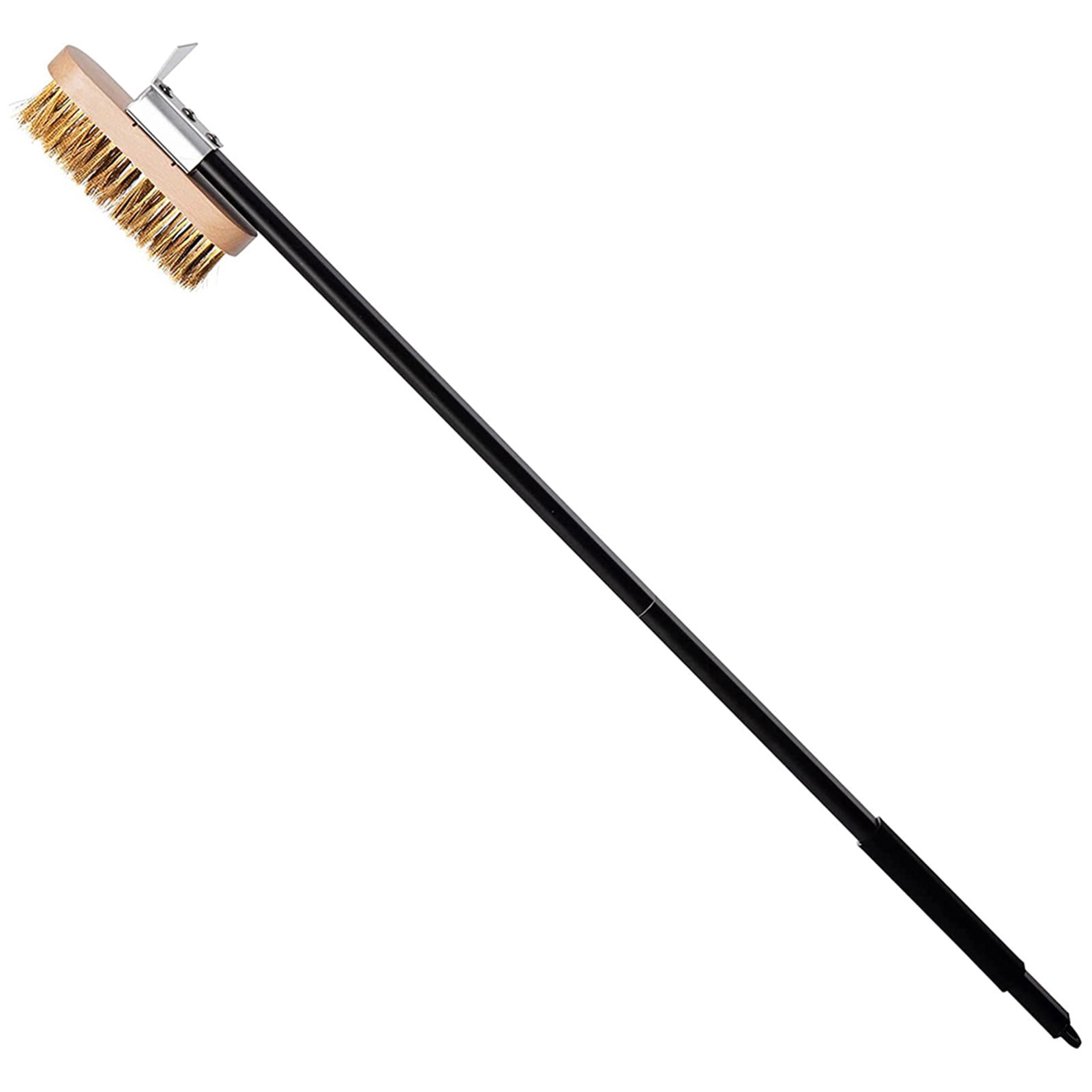 Long Handle Pizza Oven Brush With Scraper - 60 Inch Adjustable, Brass Bristles For Outdoor Ovens