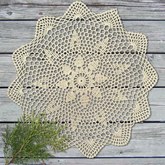 Gerich Round Lace Table Cloth 15.74 inch Flower Tablecloth Vintage Crochet Doily Mats Beige Table Runner for Home Weddings Birthday Parties Decor 1 Pcs (Beige)