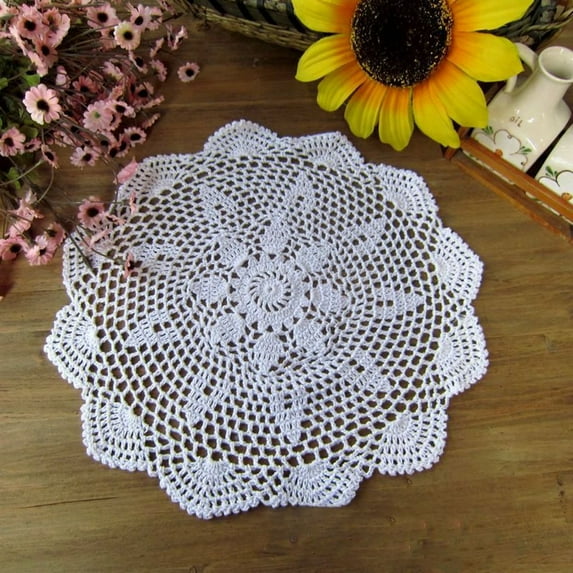Gerich Round Lace Table Cloth 15.74 inch Flower Tablecloth Vintage Crochet Doily Mats White Table Runner for Home Weddings Birthday Parties Decor 1 Pcs (White)