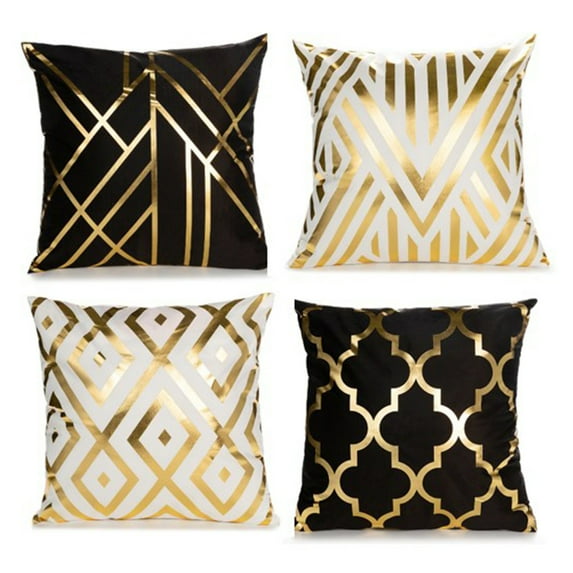 Gerich Set of 4 Pillow Covers 18 ×18 inch Gold Foil Home Decorative Black and Gold