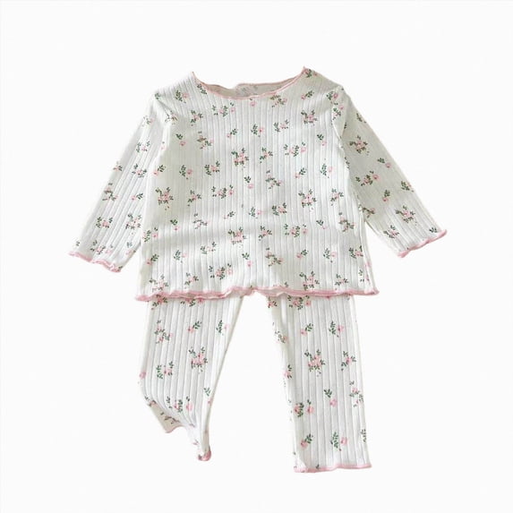 Gerichy 2-Piece Long Sleeve Pajamas Christmas Sleepwear Flower Pjs Cotton for Baby, Toddler, Little Girls 6M-6T