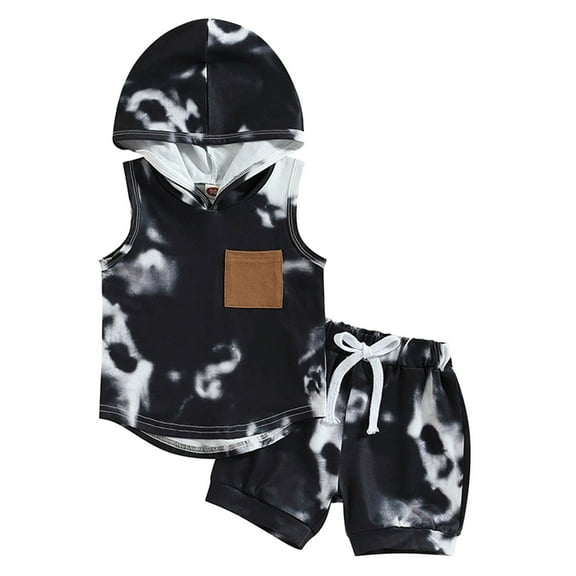 Gerichy Baby Boy Outfits 2Pcs Toddler Baby Boy Short Pants Set Tie Dye Short Sleeve Hooded Pullover   Drawstring Shorts Casual Summer Boys Outfits