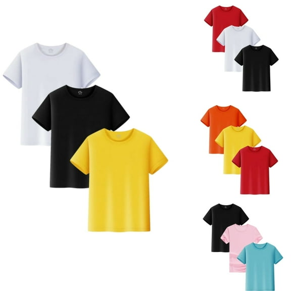 Gerichy 3-Pack Boys Summer Tops Tees Kids Short Sleeve Crew Neck T Shirt Toddler Boys Solid Tee Shirts for Boys Girls