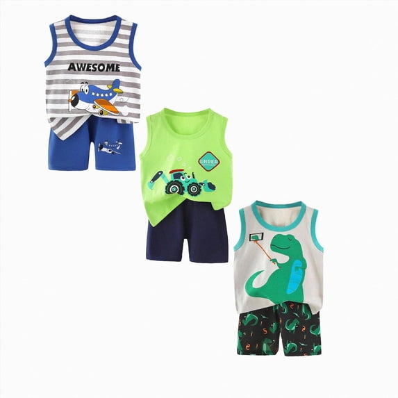 Gerichy 6-Piece Boy Clothes Toddler Baby Boys Summer Outfits 0 6 12 18 24 Months 2T 3T Sleeveless T-Shirt Shorts Set