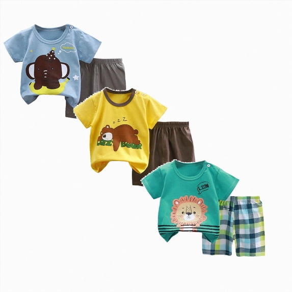 Gerichy 6PCS Infant Toddler Summer Baby Boy Clothes Short Sleeve Cartoon Pattern Tops and Shorts Outfit Set for 0 6 12 18 24 Months 2T 3T