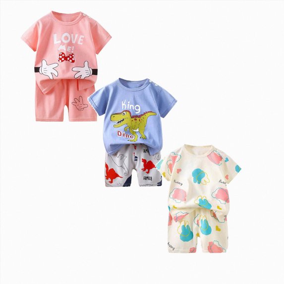 Gerichy 6PCS Toddler Baby Boy Summer Clothes Set 6 12 18 24 Months 2T 3T 4T Tractor Print Short Sleeve T-Shirt Solid Shorts Outfit Sets