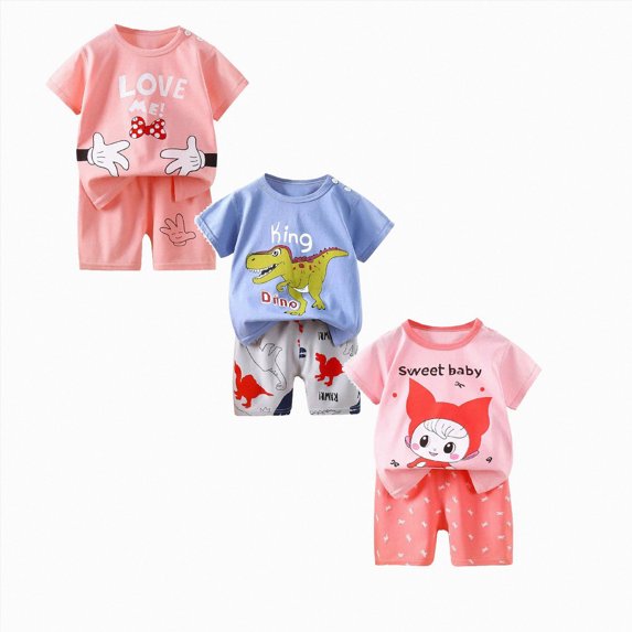 Gerichy 6PCS Toddler Baby Boy Summer Clothes Set 6 12 18 24 Months 2T 3T 4T Tractor Print Short Sleeve T-Shirt Solid Shorts Outfit Sets