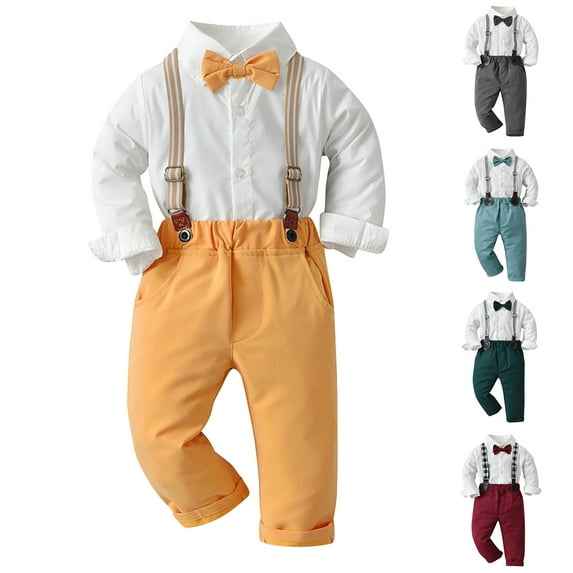 Gerichy Baby Boy Clothes Set Baby Boys Gentleman Outfits Shorts Sets, Shirt + Shorts + Bow Tie + Suspenders