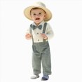 thumbnail image 1 of Gerichy Baby Boy Clothes Set Infant Bow Tie Button Down Shirt Bodysuit Top Suspender Pants 2Pcs Fall Winter Outfit 0-18 Months, 1 of 7