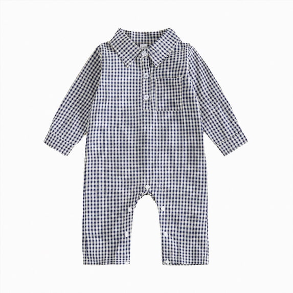 Gerichy Baby Boy Fall Clothes Solid Color Romper Long Sleeve Collared Button Down Jumpsuit Newborn Winter Outfit 0-18 Months