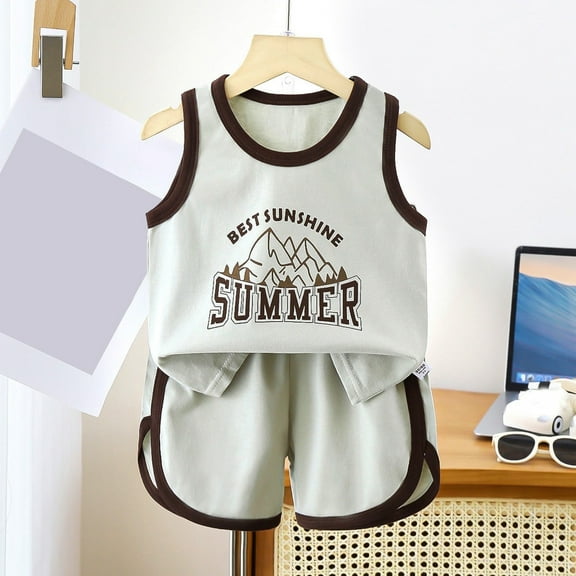 Gerichy Baby Boy Outfits Summer Outfits Set For Kids Boys Baby Toddler Cartoon Car Outfits Vest Sleeveless Printed Boys Tops Shorts Suit Boys Bodysuits Vest Shorts Kids Boys Girls Dinosaur Set
