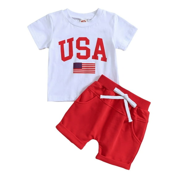 Gerichy Baby Boy Outfits Toddler Baby Boy Summer Clothes Independence Day 4 Of July Short Sleeve Letter USA Prints Print Shorts Set 0 6 12 18 24 Months 2T 3T 4T Outfits Baby Boys Summer Outfit