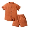 thumbnail image 1 of Gerichy Baby Boy Outfits Toddler Boys Cotton Linen Shorts Outfits Button Up Short Sleeve Shirts Solid Color Baby Boy Summer Clothes Set, 1 of 2