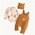 thumbnail image 1 of Gerichy Baby Boy Ribbed Overall Set Cartoon Print Long Sleeve Bodysuit Fall Winter Outfit 0 3 6 9 12 18 Months Infant Suspender Pants, 1 of 7