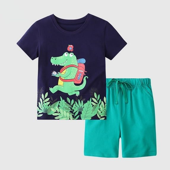 Gerichy Baby Boy Summer Clothes 12 18 24 Month 3T 4T 5T Toddler Boy Outfits Dinosuar Set Toddler Boys Short Sleeve Cartoon Dinosaur Prints T Shirt Tops Shorts Child Kids Set