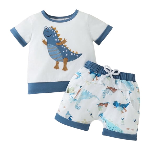 Gerichy Baby Boy Summer Clothes 12 18 24 Month 3T 4T 5T Toddler Boy Outfits Dinosuar Set Toddler Boys Short Sleeve Cartoon Dinosaur Prints T Shirt Tops Shorts Child Kids Set Stylish Boys Outfits