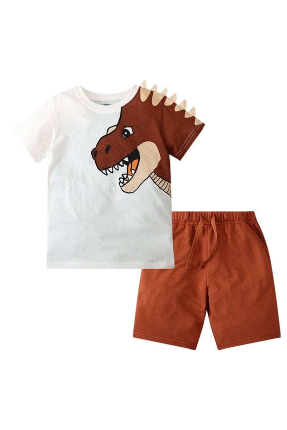 Baby Toddler Boys Shorts CLothes Set, 0 6 12 18 24 Months 2T 3T Short Sleeve Cartoon Bear Print T-shirt with Elastic Waist Shorts Summer Outfit