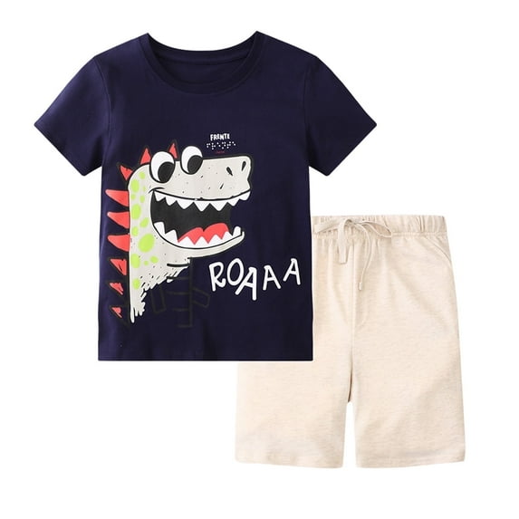 Gerichy Baby Boy Summer Clothes 12 18 24 Month 3T 4T 5T Toddler Boy Outfits Dinosuar Set Toddler Boys Short Sleeve Cartoon Dinosaur Prints T Shirt Tops Shorts Child Kids Set