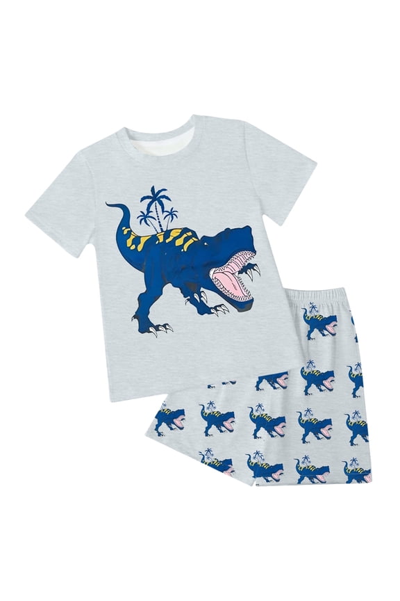 Baby Boy Summer Clothes 12 18 24 Month 3T 4T 5T Toddler Boys Outfits Dinosuar Set Short Sleeve Cartoon Printed T Shirt Tops Shorts Outfits T Shirt Tops Shorts Child Kids 2PC Summer Set