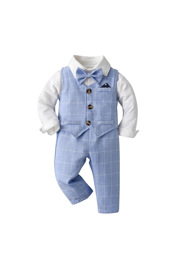 Baby Boys Formal Suit Toddler Gentleman Suit Dress Slim Fit Shirt+Vest+Pants Outfits Toddler Gentleman Set