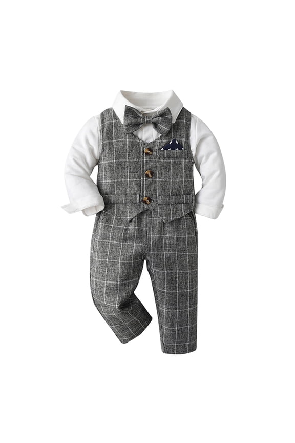 Baby Boys Formal Suit Toddler Gentleman Suit Dress Slim Fit Shirt+Vest+Pants Outfits Toddler Gentleman Set