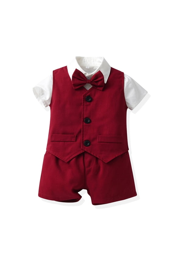 Baby Boys Gentleman Romper One Piece Short Sleeve Bowtie Outfit Formal Wear Tuxedo Suit Boys Short Sleeve Solid T Shirt Tops Vest Coat Shorts Child Kids Gentleman Outfits