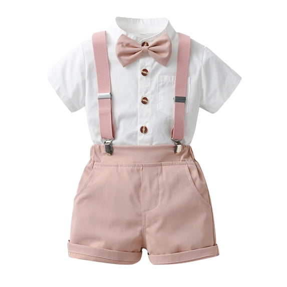 Gerichy Baby Boys Gentleman Romper One Piece Short Sleeve Bowtie Outfit Formal Wear Tuxedo Suit Toddler Boys Short Sleeve Shirt Tops Shorts with Tie Kids Gentleman Outfits