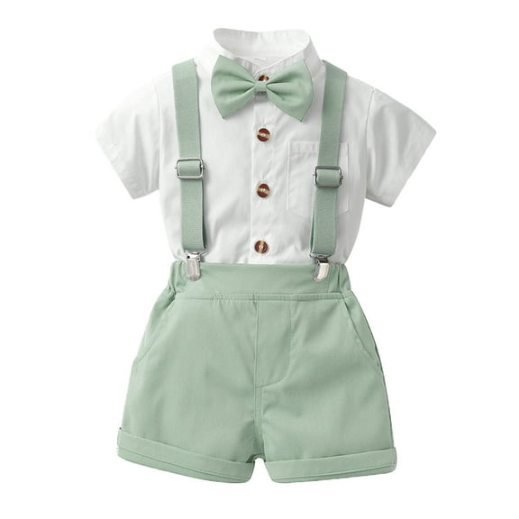Gerichy Baby Boys Gentleman Romper One Piece Short Sleeve Bowtie Outfit Formal Wear Tuxedo Suit Toddler Boys Short Sleeve Shirt Tops Shorts with Tie Kids Gentleman Outfits