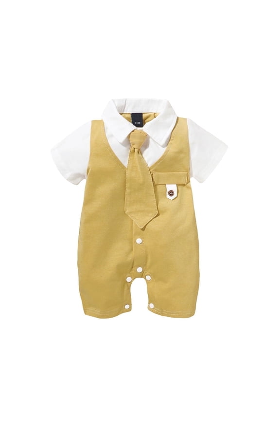 Baby Boys Gentleman Romper One Piece Short Sleeve Bowtie Outfit Formal Wear Tuxedo Suit