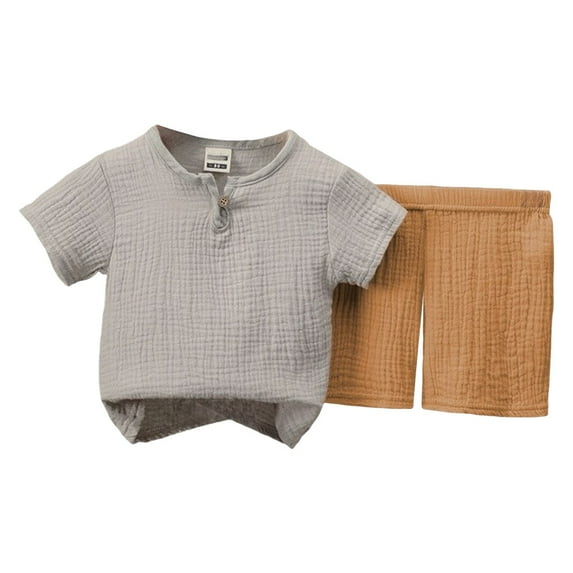 Gerichy Baby Boys Summer Clothes Sets Outfits Unisex Spring Cotton Ribbed Short Sleeve Striped Shorts Outfits Clothes Children's Clothing Boys Girls Button Short Sleeved T Shirt Shorts Two Piece Suit