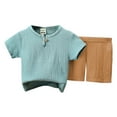 thumbnail image 1 of Gerichy Baby Boys Summer Clothes Sets Outfits Unisex Spring Cotton Ribbed Short Sleeve Striped Shorts Outfits Clothes Children's Clothing Boys Girls Button Short Sleeved T Shirt Shorts Two Piece Suit, 1 of 4