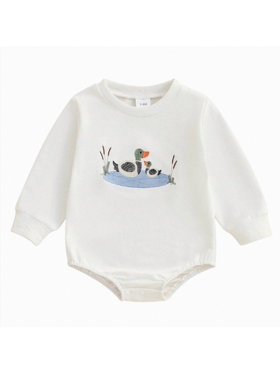 Baby Clothes Bubble Romper Baby Boy Cute Cartoon Embroidery Long Sleeve Sweatshirt Bodysuit Fall Winter Outfit 0-18 Months
