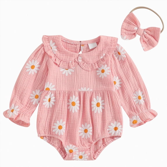 Gerichy Baby Clothes for Girls Newborn Ribbed Romper Crewneck Bubble Bodysuit 3 6 9 12 18 Months Infant Girl Fall Outfits