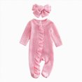 thumbnail image 1 of Gerichy Baby Girl Clothes Ruffle Solid Footies Infant Knit Rompers with Headband Newborn Zip Up Jumpsuit Cute Girl Fall Winter Outfits 0-12 Months, 1 of 7