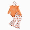 thumbnail image 1 of Gerichy Baby Girl Fall Outfit Ruffle Sleeve Romper Bell Bottom Pumpkin Pants 0 3 6 12 18 Months Baby Girls Halloween Clothes Set, 1 of 6