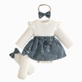 thumbnail image 1 of Gerichy Baby Girl Fall Winter Clothes Set Newborn Romper Dresses Outfit Long Sleeve Knitted Romper Dress + Sock + Headband Outfits 0-18 Months, 1 of 7